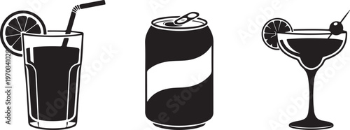 drinks icon set (juice, soda, cocktail)