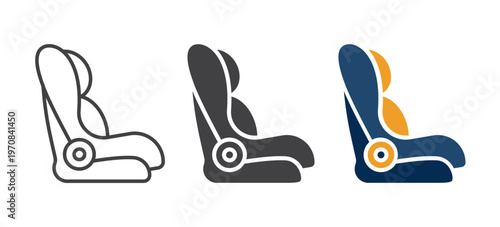 Child car seat icon, safety transport concept. Protection, travel, comfort, and secure baby transportation symbol.