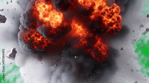 Missiles hit together and blast with fire on green screen