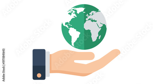 Eco friendly globe, hand holding earth, green planet vector icon, environmental care symbol, sustainable world