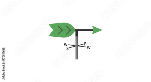 Green leafy weather vane, directional arrow, wind indicator, metal pole