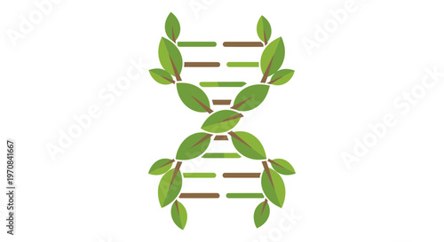 DNA, genetic, spiral, green leaves, biology, science vector icon