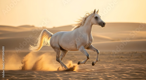 Wallpaper Mural A white horse is running through the desert Torontodigital.ca