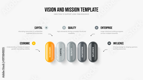 Project Strategy 5 Element Diagram Frame Layout. Consulting Launch Five Step Infographic Presentation Design. Marketing Growth Slideshow Template Vector Illustration.