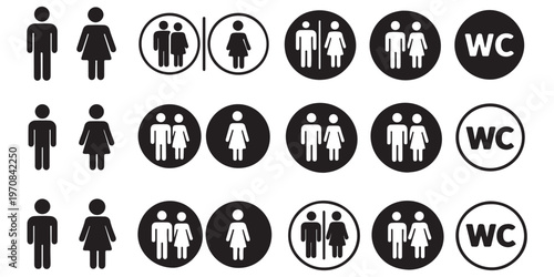 Toilet icon set. Male and female restroom. WC icons set. Vector Illustration