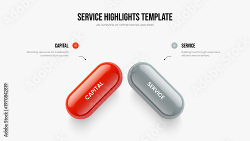 Business Report 2 Step Diagram Slide Layout. Product Proposal Two Option Infographic Frame Template. Advertising Strategy Slideshow Design Vector Illustration.