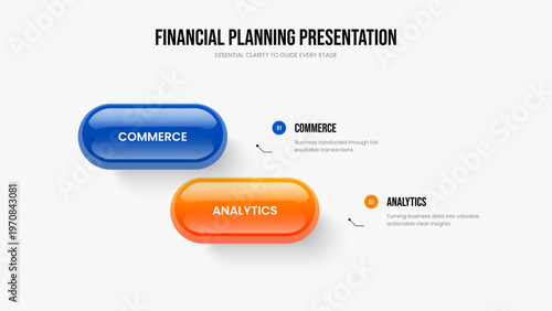 Market Innovation Slideshow Template Vector Illustration. Visual Performance 2 Element Diagram Presentation Design. Marketing Growth Two Option Infographic Frame Layout.