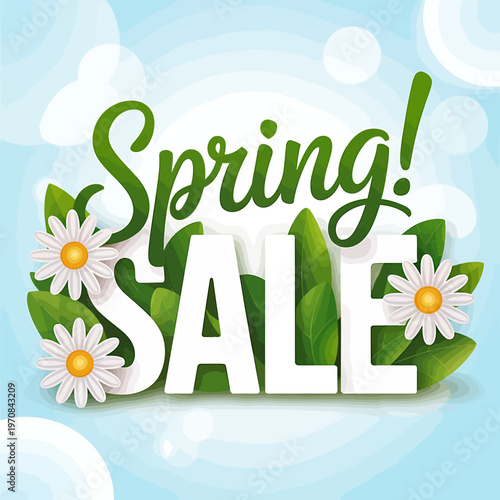 spring sale advertisement with flowers and leaves