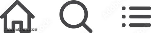 Minimal interface icons set with home search and menu symbols flat vector illustration for mobile app navigation and web design