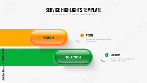 Advertising Launch Slide Template Vector Illustration. Financial Development 2 Step Diagram Slideshow Design. Modern Innovation Two Element Infographic Frame Layout.