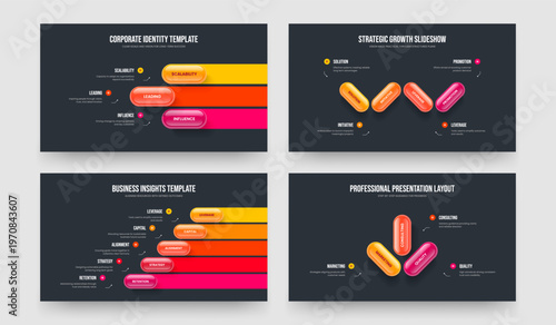Visual Briefing Three Four Five Option Infographic Slide Template Vector Illustration Set. Marketing Portfolio 3 4 5 Step Diagram Slideshow Design Collection.