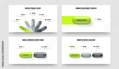 Marketing Introduction 5 1 2 3 Option Diagram Slideshow Template Set. Creative Strategy Five One Two Three Step Infographic Frame Design Vector Illustration Collection.