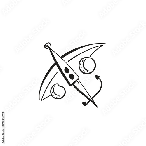 Miniature crossbow with projectiles, small weapon, hunting tool, vector illustration