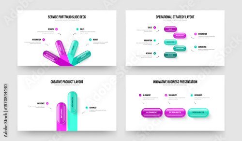 Company Introduction 4 5 2 3 Element Infographic Slide Design Bundle. Project Overview Four Five Two Three Option Diagram Presentation Layout Vector Illustration Set.