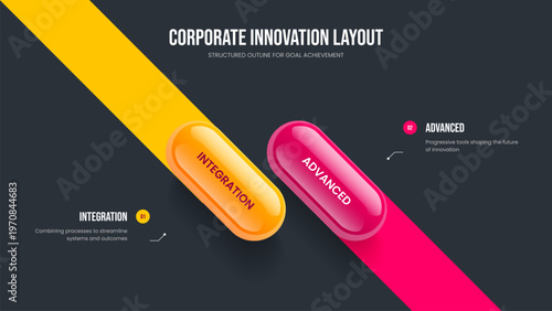 Sales Solution Two Option Diagram Presentation Layout. Product Showcase Frame Template Vector Illustration. Digital Growth 2 Element Infographic Slide Design.