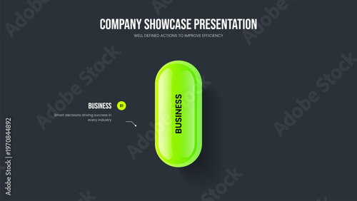 Corporate Solution Slide Template Vector Illustration. Service Strategy 1 Element Diagram Slideshow Layout. Advertising Overview One Step Infographic Frame Design.
