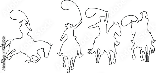 cowboy horse icon set, vector silhouette cowboys riding horses , leading a horse throwing lasso. Wild west vintage badge symbol icons logo, graphic designs, used for web page, ui elements,