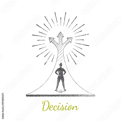 Decision - person facing multiple directions and choices