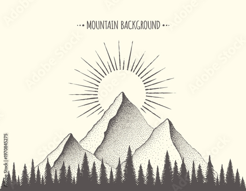 Mountain Background - forest landscape with sunrise peaks