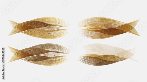 Four abstract artworks featuring textured brushstrokes. Each artwork displays a symmetrical design with earthy tones