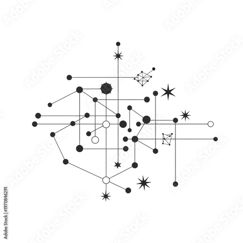 Black and white astronomy star map.
