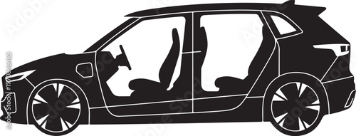 Black car silhouette, side view, vector illustration, modern vehicle outline