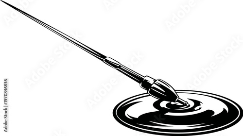 Monochrome illustration of a fountain pen nib creating an ink spot