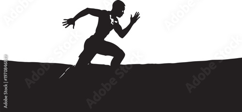 Running Man Silhouette, Athletic Vector Icon, Black and White Illustration, Fitness Graphic