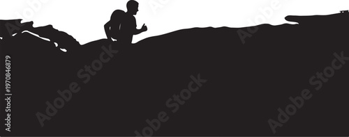 Silhouette, outdoor, adventure, landscape vector, black, white, illustration, hiking, travel