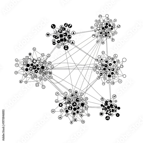 Black and white network connections diagram.