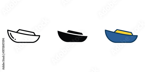 three small boats in white, black, and blue isolated on transparent background