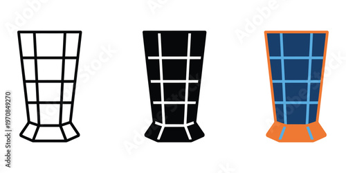 Three different colored grid pattern cylinders isolated on transparent background