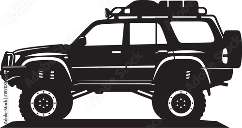 Black silhouette SUV, off-road vehicle, 4x4 truck, vector illustration