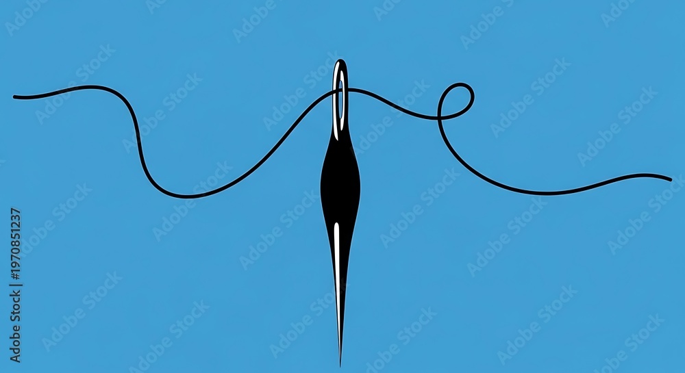 Naklejka premium Black whisk on blue background with curved threads