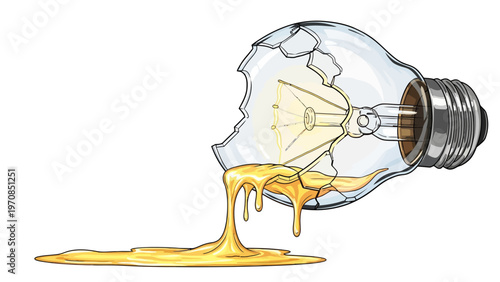 Broken Light Bulb Spilling Oil.