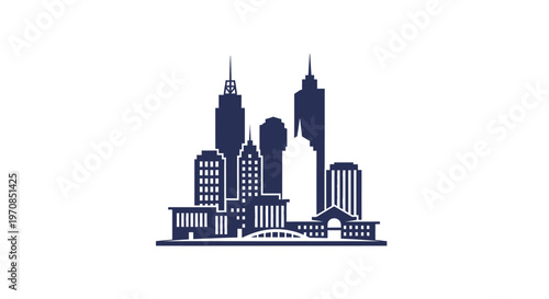 Modern City Skyline Silhouette with Tall Buildings and Architectural Structures