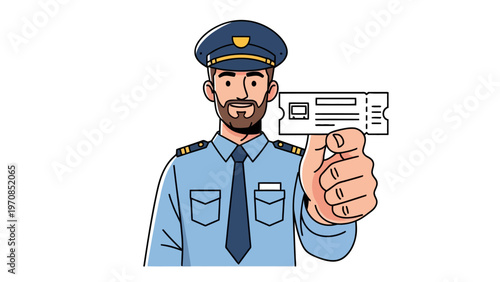 Cartoon Policeman Holding Ticket.