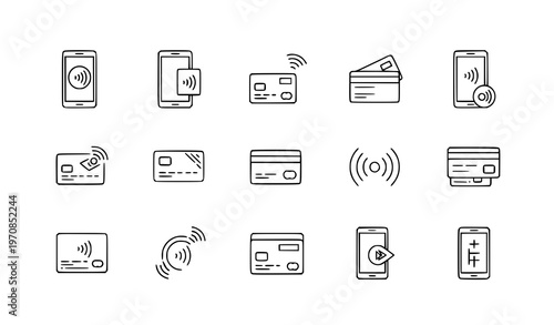 Electronic payment outline icons vector illustration