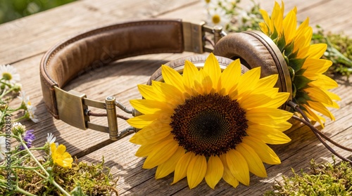 Modern Audio Headphones with Vibrant Yellow Sunflower Earcups and Flowers