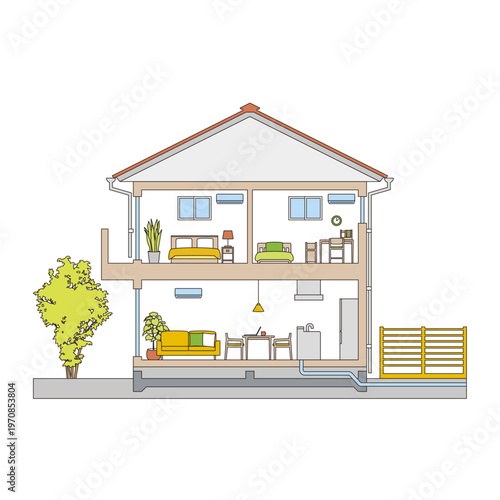 Cross Section Illustration of a Detached House