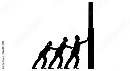 Three people holding up a large volleyball net together outdoors