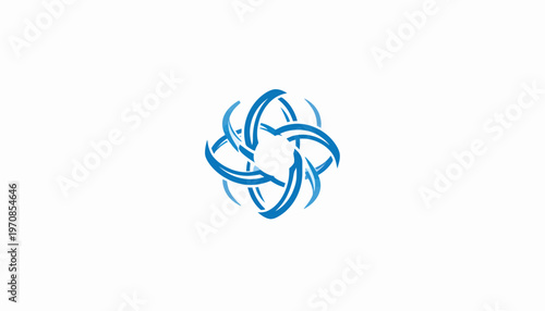 Abstract blue symbol logo with swirling, interwoven elements on a white background, representing innovation and dynamism