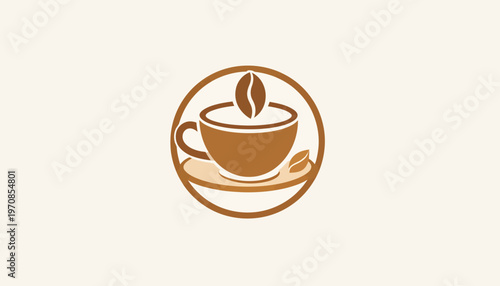 Simple Coffee Cup and Bean Logo Design with Warm Earthy Tones - Ideal for Cafes and Coffee Brands