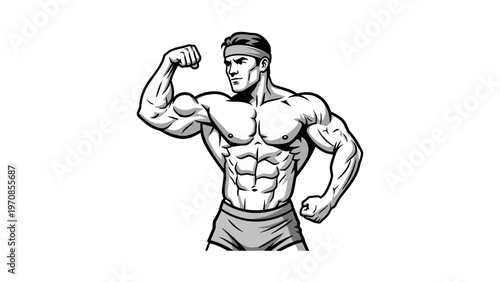 Muscular Man Flexing Arm.