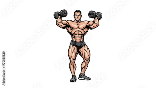 Muscular Man Lifting Dumbbells.
