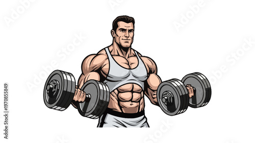 Muscular Man Lifting Dumbbells.
