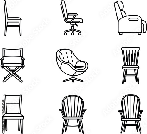 Chair Vector Illustration Showing Furniture Icons