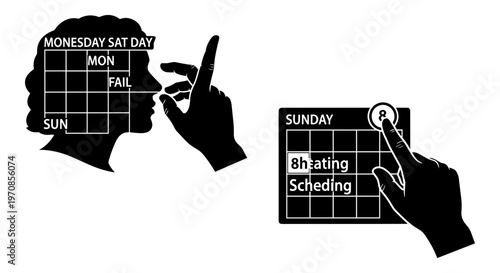 Hand selecting days and events on digital calendar interfaces Vector, illustration
