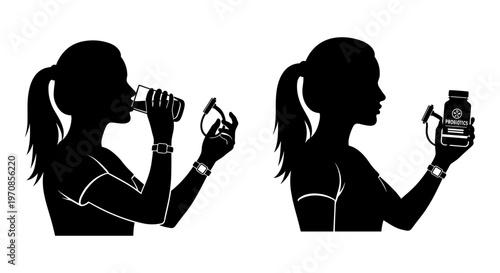 Two silhouettes drinking different beverages in contrasting styles Vector, illustration