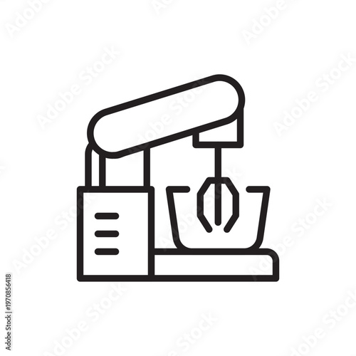 Industrial dough mixer icon. Bakery tech, representing commercial food processing hardware, bread making tools, motorized mixing gear, dough preparation systems, and food manufacturing logistics.